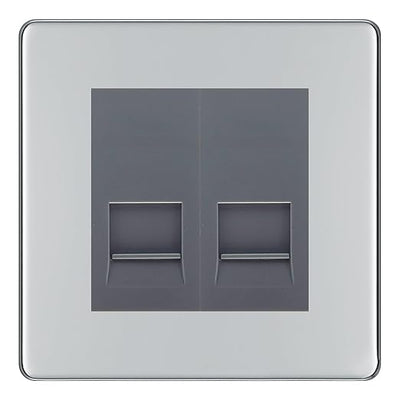 BG Screwless Polished Chrome Double IDC Secondary Telephone Socket - Grey Insert