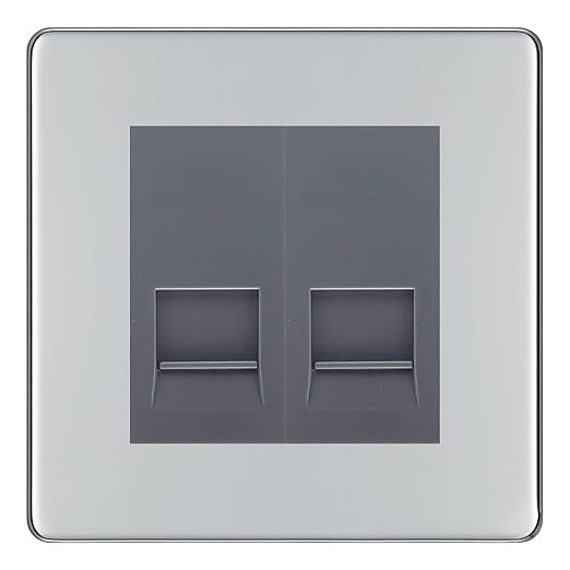 BG Screwless Polished Chrome Double IDC Secondary Telephone Socket - Grey Insert
