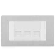 BG Evolve Brushed Steel 3 Gang RJ11 Telephone Socket Euro Module - White Insert by British General (BG-PCDBSRJ113W)