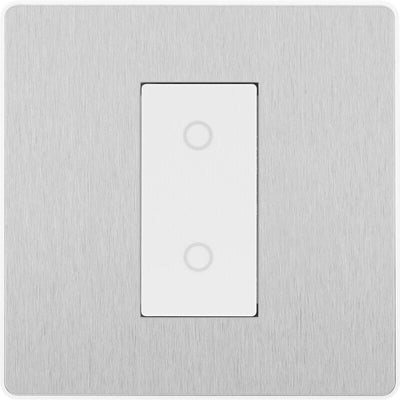 Switches: BG Evolve Brushed Steel Screwless Switches & Sockets White Insert Range PCDBS12W - Single Light Switch 20A by British General (BG-EVOLVE-BRUSHED-STEEL-PCDBS12W)