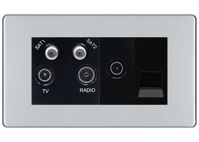 BG Screwless Polished Chrome Quadplex Combination TV Socket FPC69B by British General (BG-FPC69B)