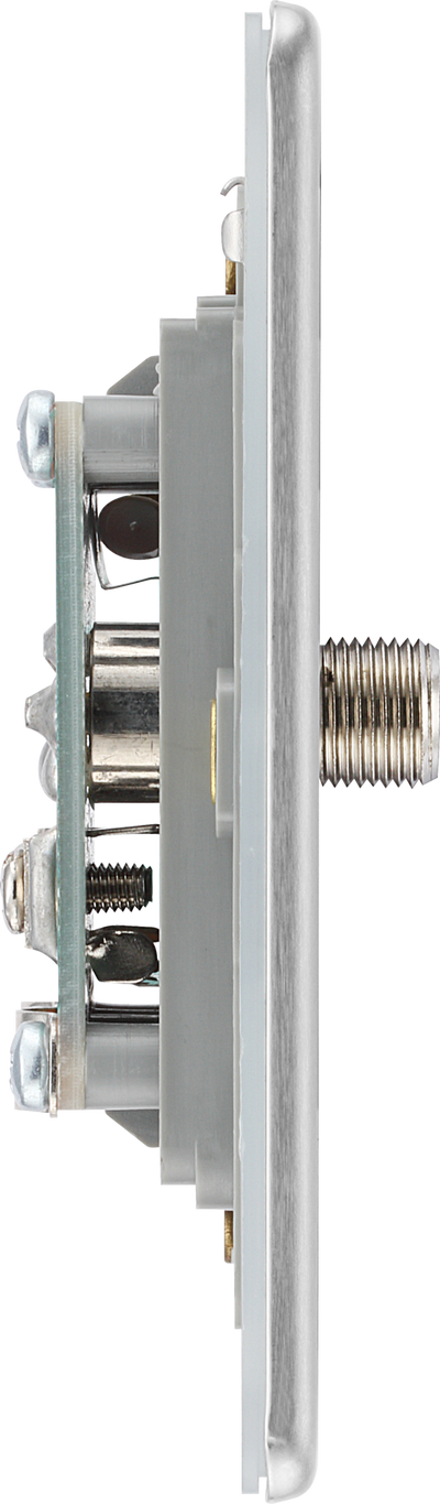 BG FBS65 Flatplate Screwless Satellite and Co-axial Socket, 2 Gang, Brushed Steel - Grey Insert