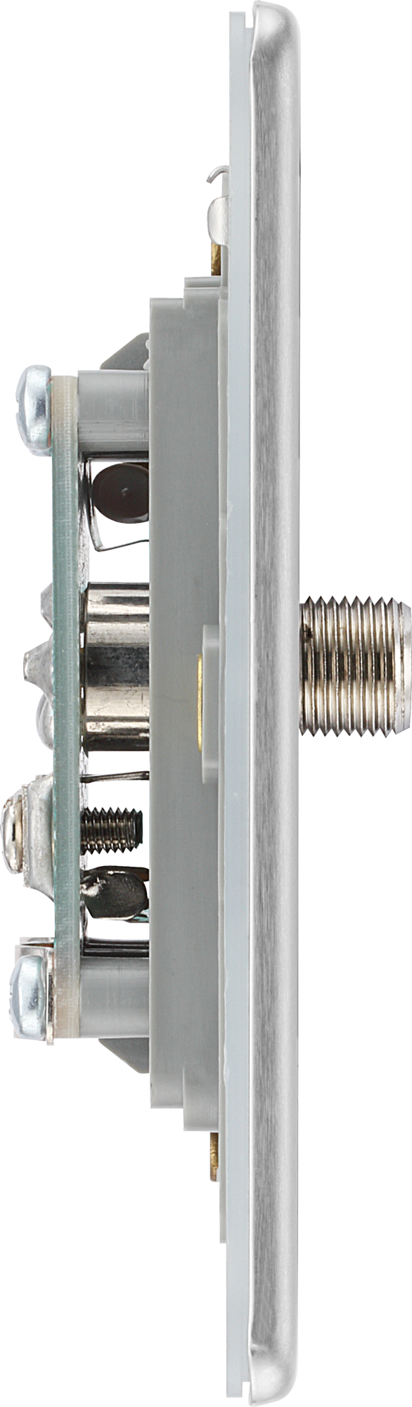 FBS65 Side - This satellite and coaxial socket from British General provides 1 outlet for a TV or FM coaxial aerial connection and 1 outlet for satellite connection.