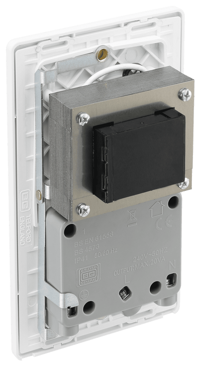 PCDBS20W Back - This Evolve Brushed Steel dual voltage shaver socket from British General is suitable for use with 240V and 115V shavers and electric toothbrushes.