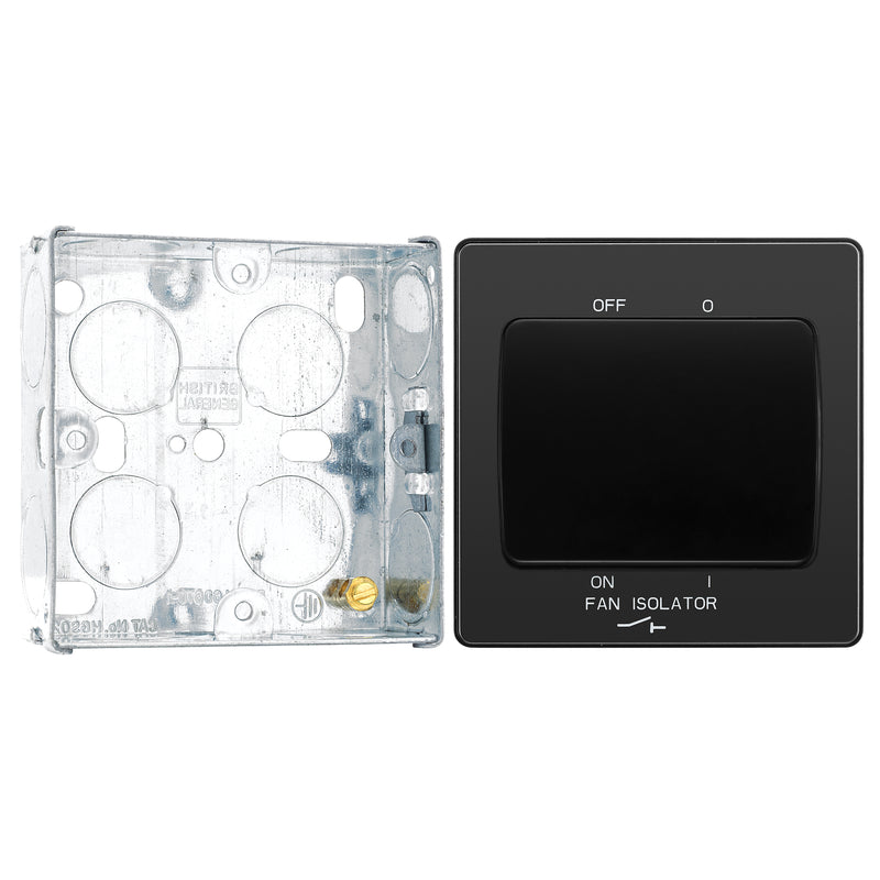 BG Evolve Black Chrome 10A 3 Pole Fan Isolator Switch PCDBC15B with 25mm Steel Back Box