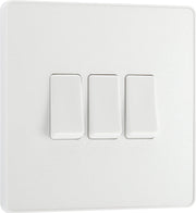 BG PCDCL43W Pearlescent White Evolve 3 Gang 20A 16AX 2 Way Light Switch - White Insert by British General (BG-PCDCL43W-Shopify-SA_1)