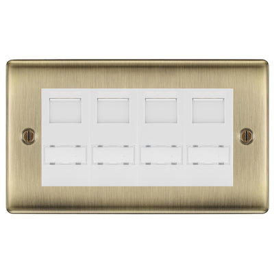 BG Nexus Antique Brass 4 Gang RJ45 CAT6 Data Socket White Inserts by British General (BG-NABRJ454C5EW)