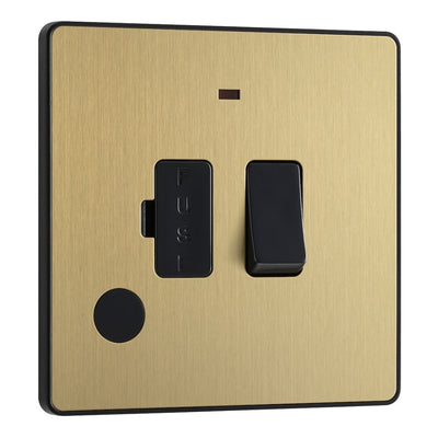 BG Evolve Satin Brass 13A Flex Outlet Neon Switched Fused Connection Unit PCDSB52B with 25mm Steel Back Box