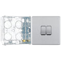 BG Screwless Brushed Steel 20A 16AX 2 Way Double Light Switch FBS42 with 35mm Steel Back Box