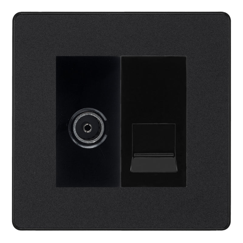 BG Evolve Matt Black TV Aerial & Master Telephone Socket — Black Insert
