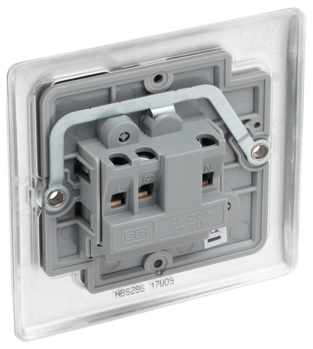 NBS28G Back - This 2A round pin socket from British General can be used to connect low power appliances and can be used to connect lamps to a lighting circuit.