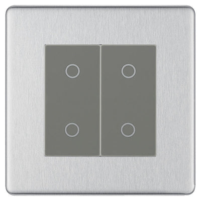 BG Nexus Screwless Brushed Steel Double Master Touch Dimmer Switch Grey Inserts by British General (BG-EMTDMG+FBSEMS2)
