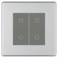 BG Nexus Screwless Brushed Steel Double Master Touch Dimmer Switch Grey Inserts