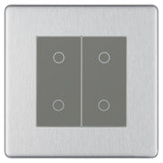 BG Nexus Screwless Brushed Steel Double Master Touch Dimmer Switch Grey Inserts by British General (BG-EMTDMG+FBSEMS2)