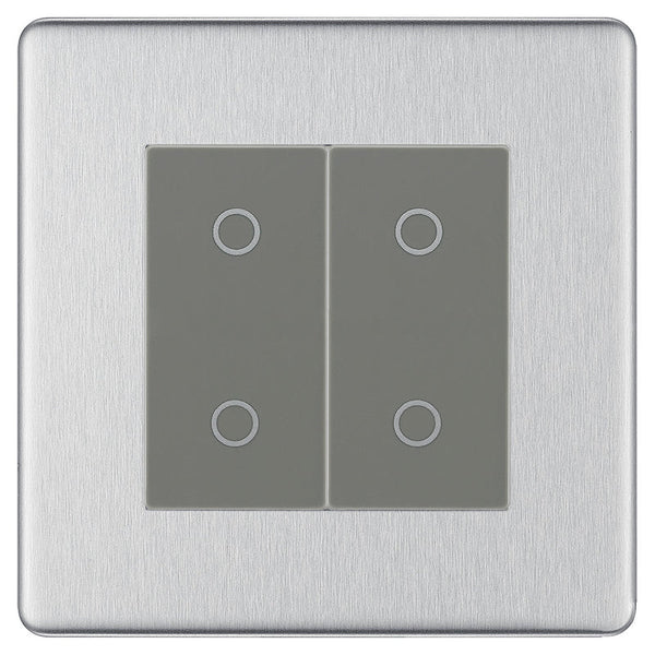 BG Nexus Screwless Brushed Steel Double Master Touch Dimmer Switch Grey Inserts