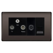 BG Nexus Black Nickel TV/FM/SAT + Return & 1 Gang Tel - Screened Triplex Socket NBN68B by British General (BG-NBN68B)