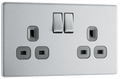 BG Electrical FBS22G Nexus Screwless Flat-Plate Double Switched Plug Socket Brushed Steel Grey Inserts 13A