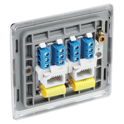 BG Nexus Polished Chrome Double Master Telephone Socket NPCBTM2 with 35mm Steel Back Box