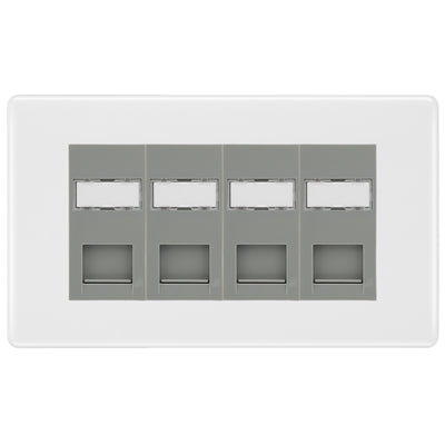 BG White Moulded 4 Gang RJ45 CAT6 Data Socket Grey Inserts by BG Nexus (BG-NWMRJ454C5EG)