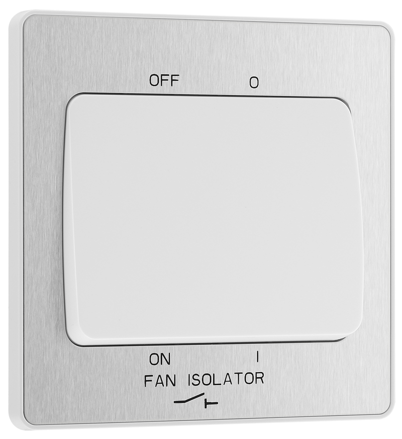 BG PCDBS15W Brushed Steel Evolve 10A 3 Pole Fan Isolator - White Insert