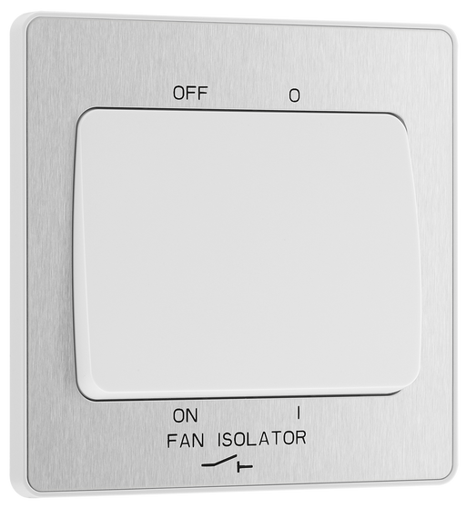 PCDBS15W Front - This Evolve Brushed Steel 10A triple pole fan isolator switch from British General provides a safe and simple method of isolating mechanical fan units.