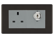 BG Screwless Black Nickel 13A Double Pole Key Controlled Socket – Grey Inserts by British General (BG-FBNKYSWSG)