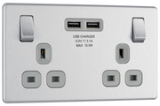 BG Electrical FBS22U3G Nexus Screwless Flat-Plate Double Switched Plug Socket Brushed Steel Grey Insert 2 USB 3.1A by British General (BG-FBS22U3G-Shopify-SA_1)