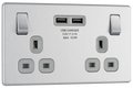BG Electrical FBS22U3G Nexus Screwless Flat-Plate Double Switched Plug Socket Brushed Steel Grey Insert 2 USB 3.1A