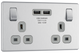 BG Electrical FBS22U3G Nexus Screwless Flat-Plate Double Switched Plug Socket Brushed Steel Grey Insert 2 USB 3.1A