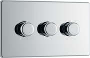 BG Electrical FPC83 Nexus Flatplate Screwless Polished Chrome 3 Gang 200W 2 Way Trailing-Edge Push Dimmer Switch by British General (BG-FPC83-Shopify-SA_1)