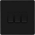 BG Nexus Flatplate Screwless Matt Black Triple Light Switch FFB43 20 Amp