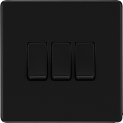 BG Nexus Flatplate Screwless Matt Black Triple Light Switch FFB43 20 Amp by British General (BG-FFB43-1)