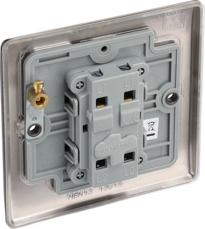 BG NBN13 Nexus Metal Black Nickel 1 Gang 10A 10AX Intermediate Plate Switch