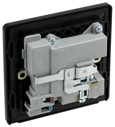 PCDMG21U2B Back - This Evolve Matt Grey 13A single power socket from British General comes with two USB charging ports, allowing you to plug in an electrical device and charge mobile devices simultaneously without having to sacrifice a power socket.