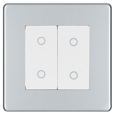 BG Nexus Screwless Polished Chrome Double Master Touch Dimmer Switch White Inserts FPCTDM2W by British General (BG-EMTDMW+FPCEMS2)