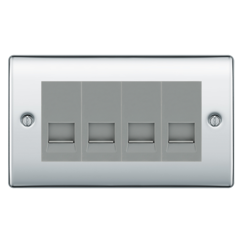 BG Nexus Polished Chrome 4 Gang Secondary Telephone Socket, Screw Terminal - Grey Insert