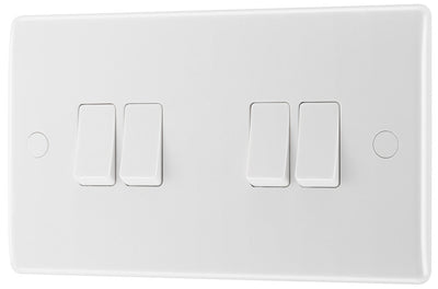 BG 844 Moulded Round Edge | White | 4 Gang 10AX 2 Way Plate Switch by British General (BG-844)