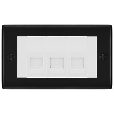 BG Nexus Matt Black 3 Gang IDC Secondary Telephone Socket - White Insert by British General (BG-NFBBTS3W)