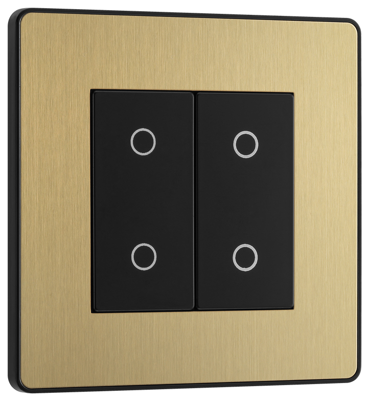  PCDSBTDS2B Front - This Evolve Satin Brass double secondary trailing edge touch dimmer allows you to control your light levels and set the mood.