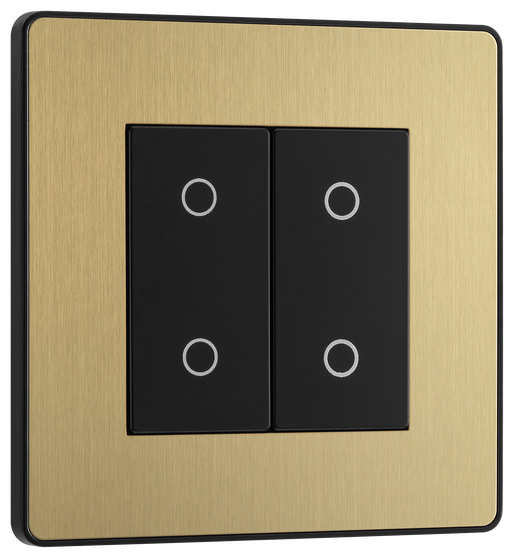  PCDSBTDS2B Front - This Evolve Satin Brass double secondary trailing edge touch dimmer allows you to control your light levels and set the mood.