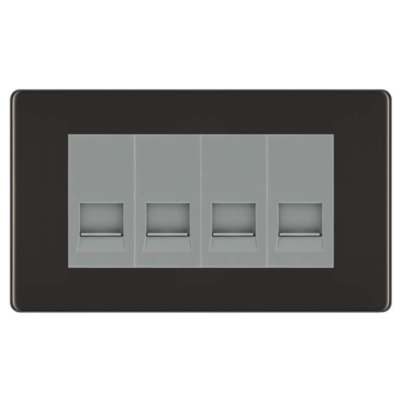 BG Screwless Black Nickel 4 Gang Secondary Telephone Socket, Screw Terminal - Grey Insert