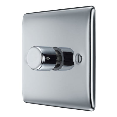 BG Nexus Polished Chrome 200W 2 Way Single Trailing Edge Dimmer Switch NPC81 with 25mm Steel Back Box