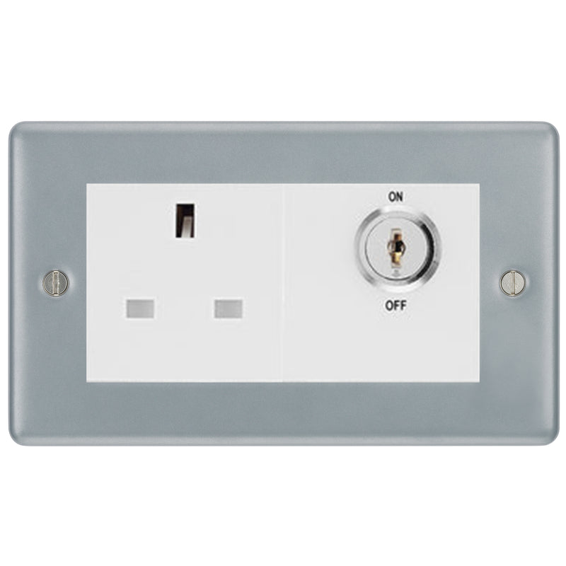 BG Metal Clad 13A Double Pole Key Controlled Socket - White Insert