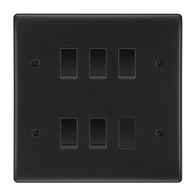 BG Matt Black 5 Gang Intermediate Custom Grid Light Switch with Back Box Included by British General (BG-NEXUS-MB-5G-CUSTOM-5x-INT-SWITCH)