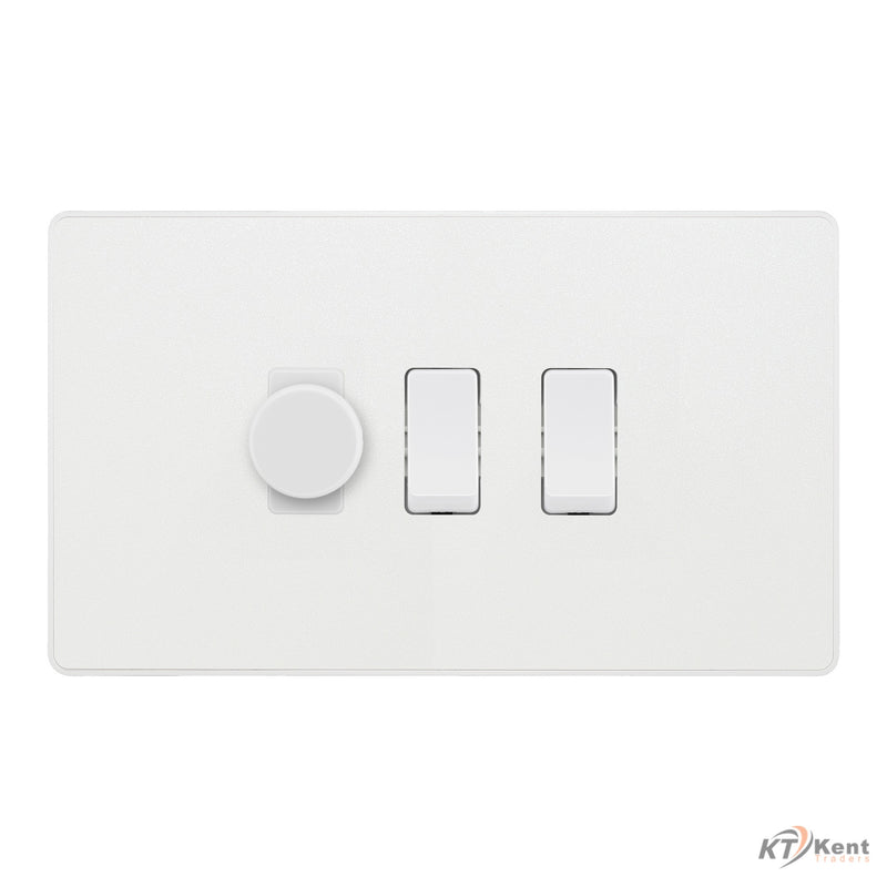 BG Evolve Pearlescent White 3 Gang Switch 1x Dual Mode LED Dimmer 2x Intermediate Custom Grid Switch