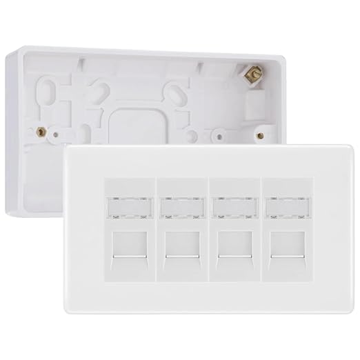 BG Nexus White RJ45 CAT6 Module with 4 Gang Faceplate, 4 Port Network Socket & Back Box (White Insert)