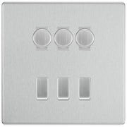 BG Screwless Brushed Steel 6 Gang Switch 3x Trailing Edge LED Dimmer 3x Intermediate Custom Grid Switch by British General (BG-SCRL-BS-6G-CUSTOM-3x-Dimmer-3x-INT)