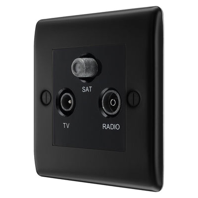 BG Nexus Matt Black Triplex TV/FM/Sat Socket NFB67 with 35mm Steel Back Box