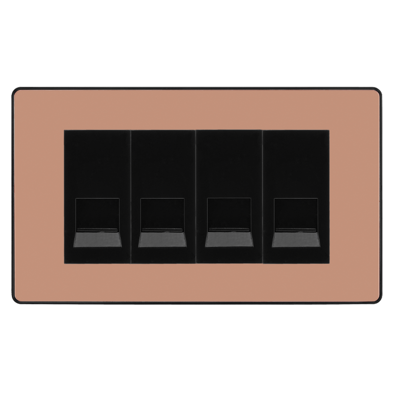 BG Evolve Polished Copper 4 Gang Secondary Telephone Socket, Screw Terminal - Black Insert