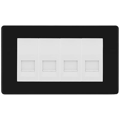 BG Screwless Matt Black 4 Gang IDC Secondary Telephone Socket - White Insert by British General (BG-FFBBTS4W)